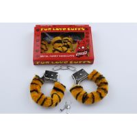 Наручники с мехом сувенирные тигрового цвета с двумя ключами